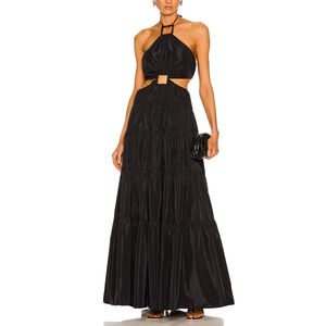 Staud 'Dome' Black Taffeta Cut Out Halterneck Tie Dress Size XS